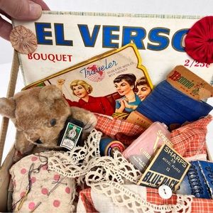 Mix-media vintage sewing/craft hand-made cigar box display